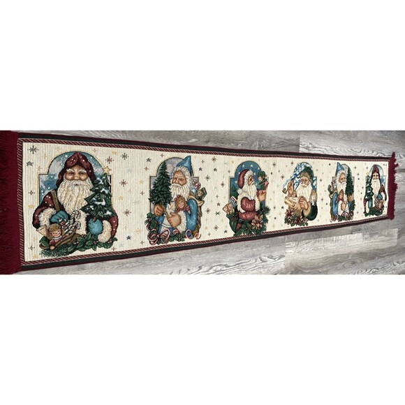 Collectible Christmas THE SANTA CLASSICS 72" x 13" tapestry fringe table runner - Picture 5 of 8